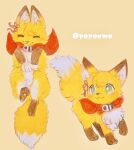  :3 animal animal_focus brown_background closed_eyes closed_mouth collar commentary_request fox green_eyes highres no_humans original po!_(popoemo) red_collar simple_background twitter_username 