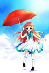  blue_eyes brown_hair dress hana_(hanarashi) highres long_hair mukaido_manaka nagi_no_asukara sailor_dress school_uniform serafuku umbrella 