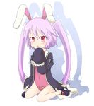  animal_ears bare_legs bunny_ears covered_navel ingrid_sorveig_sorgrims leotard long_hair looking_at_viewer lotte_no_omocha! naya open_mouth pointy_ears purple_hair red_eyes robe shadow shoes simple_background sitting sleeves_past_wrists solo twintails very_long_hair wariza white_background 