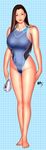  bad_id bad_pixiv_id breasts brown_eyes brown_hair competition_swimsuit huge_breasts lips long_hair looking_at_viewer one-piece_swimsuit open_mouth original signature solo standing swim_cap_removed swimsuit wakino_keibun 