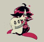  1boy 1other ahoge androgynous android bad_id bad_tumblr_id black_eyeshadow black_hair boots colored_skin cousins eyeshadow ghost grey_background heart higaraaaaaaa hug makeup mechanical_arms mettaton mettaton_ex napstablook pink_boots pink_eyes robot robot_boy simple_background undertale utdr_(toby_fox) white_skin 