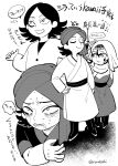  1boy 1girl black_hair black_shoes commentary_request crying crying_with_eyes_open highres hijab iranian_clothes monochrome ryuuasahi sanpaku scared shira_(tenmaku_no_jaadugar) shoes sitara speech_bubble teardrop tears tenmaku_no_jaadugar upper_body white_background 