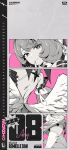  1girl absurdres back back_focus backless_outfit bare_shoulders calendar_(medium) character_name close-up closed_mouth commentary detached_sleeves diamond-shaped_pupils diamond_(shape) english_commentary english_text feathered_wings finger_to_mouth greyscale hair_intakes highres long_sleeves looking_at_viewer medium_hair monochrome official_art pointy_ears portrait remielle_dan smile symbol-shaped_pupils thigh_focus thighhighs wings zenless_zone_zero 