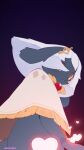  1other :3 animal_ears animal_nose artist_name black_background black_fur blush body_fur brooch capelet closed_mouth commentary ears_down frilled_capelet frills from_below from_side furry gem glowing gradient_background grey_fur hair_ornament hair_over_one_eye happy heart highres jewelry light_blush looking_at_viewer looking_to_the_side mew_mew_chikorita_moon one_eye_covered orange_eyes original other_focus purple_background short_hair simple_background sky:_children_of_the_light smile solo twitter_username white_capelet white_hair 