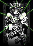  1girl absurdres ammunition_pouch assault_rifle black_background black_hair bulletproof_vest combat_helmet commentary english_commentary eotech facing_viewer flashlight foregrip gloves green_eyes gun h&amp;k_hk416 hair_over_eyes headphones helmet highres holding holding_gun holding_weapon laser_sight light_frown long_skirt looking_at_viewer maid medium_hair microphone night_vision_device original partially_colored picture_frame pointing pointing_at_self pouch puffy_sleeves radio_antenna rifle skirt solo_focus tactical_clothes taida vertical_foregrip weapon 