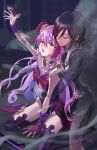  2girls arm_support black_leotard black_robe black_thighhighs blush bow brown_hair choker closed_eyes commentary_request crying dark_persona dead_apostle_noel_(tsukihime) disintegration dress dual_persona fading fujiki928 hair_between_eyes hair_bow hair_ornament hair_scrunchie hand_on_another's_head hand_up highres hug leotard light_smile long_hair long_sidelocks mole mole_under_mouth multiple_girls noel_(tsukihime) nun open_clothes open_dress pink_bow polearm purple_dress red_eyes robe scrunchie side_ponytail sidelocks sitting spear streaming_tears tears thighhighs thighs transparent tsukihime tsukihime_(remake) two_side_up vampire wariza wavy_hair wavy_sidelocks weapon wing_collar wrist_cuffs 