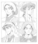  4boys braid brothers cathy_(xx_cathy_li) chagatai_(tenmaku_no_jaadugar) chinstrap closed_mouth commentary_request hat highres jochi_(tenmaku_no_jaadugar) long_hair male_focus mongolian_clothes multiple_boys ogedei_(tenmaku_no_jaadugar) robe short_hair siblings simple_background smile tenmaku_no_jaadugar tolui_(tenmaku_no_jaadugar) twin_braids upper_body v-shaped_eyebrows 