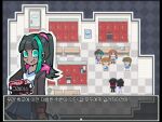  1boy 5girls black_hair black_pants blue_shirt blue_skirt brown_hair cheerleader dark-skinned_female dark_skin green_eyes green_hair hair_ornament hairband hairclip hood hooded_jacket jacket korean_text locker locker_room long_hair multiple_girls original pants pink_hairband pixel_art pleated_skirt pom_pom_(cheerleading) ponytail red_eyes red_hair shirt short_hair short_ponytail single_hair_streak skirt suckillpak user_interface 