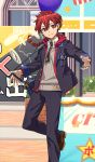  1boy alexander_(academy_outfit)_(fate) alexander_(fate) bag bag_charm black_jacket black_necktie black_pants blazer blue_bag braid brown_shoes bunbun charm_(object) closed_mouth collared_shirt commentary_request earrings fate/grand_order fate_(series) floating_hair foot_out_of_frame game_asset grey_sweater_vest hair_between_eyes hood hood_down hoodie jacket jacket_over_hoodie jewelry long_hair long_sleeves looking_at_viewer male_focus necktie official_art open_clothes open_hoodie open_jacket outdoors pants partial_commentary red_eyes red_hair red_hoodie school_uniform shirt shoes single_braid smile solo standing standing_on_one_leg sweater_vest third-party_source white_shirt 