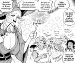  3girls 4boys absurdres bb_(baalbuddy) breasts cleavage commentary drugs elf english_commentary english_text exhaling_smoke fireworks gandalf genderswap genderswap_(mtf) goblin greyscale highres holding holding_fireworks joint_(drug) large_breasts looking_at_another marijuana monochrome multiple_boys multiple_girls pointy_ears smile smoke_cloud smoking_pipe sparkler the_lord_of_the_rings the_shire tolkien's_legendarium 