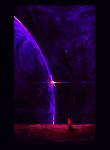  astronaut black_border border commentary dark hexh original pixel_art planet purple_sky scenery sky space star_(sky) starry_sky 