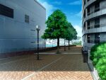  blue_sky building cloud day game_asset herringbone lamppost no_humans non-web_source official_art outdoors road self-datamine sidewalk sky street subarashiki_hibi tree variant_set 