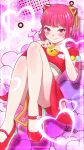  1girl arm_tattoo blush bun_cover closed_mouth commentary_request eyelashes heart highres indie_virtual_youtuber making-of_available midriff pelvic_curtain pink_eyes pink_hair red_shirt red_shoes red_skirt sakairi_asobi sakairi_asobi_(artist) shirt shoes short_hair short_sleeves skirt smile solo tattoo virtual_youtuber 