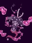  1girl black_dress blurry boots closed_eyes closed_mouth commentary_request dark_background doremy_sweet dress falling hat highres pom_pom_(clothes) purple_background purple_hair red_hat roamu_65 short_hair short_sleeves simple_background solo tail touhou white_boots white_dress 