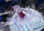  1girl beach breasts commentary_request elf elysia_(hi_love_elf)_(honkai_impact) elysia_(honkai_impact) elysia_(summer_2026)_(honkai_impact) hair_ornament highres honkai_(series) honkai_impact_3rd looking_at_viewer medium_breasts multicolored_hair night ocean official_alternate_costume one-piece_swimsuit pink_hair pointy_ears purple_eyes red_one-piece_swimsuit sky solo star_(sky) starry_sky swimsuit thighs two-tone_hair un_sosp1ro white_hair 