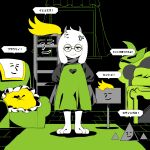  1boy anger_vein animal_ears arms_behind_back bed chair commentary_request deltarune flowery_(deltarune) frilled_pillow frills furry furry_male glasses goat_boy goat_ears goat_horns green_hat hat heart highres horns long_sleeves momonga_damon pillow ralsei round_eyewear speech_bubble spikes translated unworn_hat unworn_headwear utdr_(toby_fox) window 