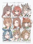  6+girls admire_groove_(glacial_queen)_(umamusume) admire_groove_(umamusume) agnes_tachyon_(lunatic_lab)_(umamusume) agnes_tachyon_(umamusume) ahoge animal_ears bare_shoulders black_shirt blue_eyes blue_hair blush bow brown_hair choker closed_mouth ear_bow ear_covers ears_through_headwear feather_hair_ornament feathers fine_motion_(charming_glittering_journey)_(umamusume) fine_motion_(umamusume) green_bow green_eyes green_jacket grey_hair hair_between_eyes hair_ornament hair_over_one_eye hairband hat highres horse_ears horse_girl jacket japanese_clothes kimono long_hair looking_at_viewer marche_lorraine_(racing)_(umamusume) marche_lorraine_(umamusume) mejiro_dober_(off_the_line)_(umamusume) mejiro_dober_(umamusume) mini_hat mini_top_hat mismatched_ear_covers mole mole_under_mouth mr._c.b._(clear_bliss)_(umamusume) mr._c.b._(umamusume) multicolored_hair multiple_girls necktie official_alternate_costume official_alternate_hairstyle open_mouth portrait purple_eyes red_hair roroko_momo rulership_(monochrome_gm)_(umamusume) rulership_(umamusume) sakura_bakushin_o_(swift_runner_of_spring_thunder)_(umamusume) sakura_bakushin_o_(umamusume) shirt short_hair short_hair_with_long_locks single_ear_cover sleeveless sleeveless_shirt smile streaked_hair top_hat umamusume white_hair white_jacket white_shirt white_streaks win_variation_(dramatic_tutu)_(umamusume) win_variation_(umamusume) yellow_choker 