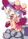  1girl :d black_hat blush bow buttons commentary_request cowboy_shot diamond_button frilled_skirt frilled_sleeves frills green_eyes green_hair green_skirt hair_between_eyes hat hat_bow heart highres komeiji_koishi long_hair long_sleeves looking_at_viewer open_mouth outstretched_arm pointing shirt simple_background skirt smile sokutenkun solo teeth touhou upper_teeth_only white_background wide_sleeves yellow_bow yellow_shirt 