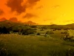  cloud evening field game_asset grass mountain no_humans non-web_source official_art orange_sky outdoors rural scenery self-datamine sky subarashiki_hibi variant_set 