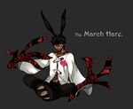 alice_in_wonderland animal_ears avenger black_hair bunny_ears cosplay crimo dark_skin dark_skinned_male fate/hollow_ataraxia fate_(series) male_focus march_hare march_hare_(cosplay) paw_shoes shoes solo tawrich_&amp;_zarich 