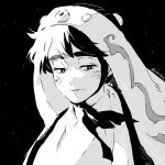  1boy chinstrap closed_mouth commentary greyscale hat highres kakuzta male_focus mongolian_clothes monochrome ogedei_(tenmaku_no_jaadugar) robe short_hair smile solo tenmaku_no_jaadugar twitter_username untranslatable_commentary upper_body 