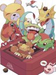  absurdres agumon airdramon betamon blue_eyes blue_sclera boned_meat botamon claws closed_eyes colored_sclera commentary digimon digimon_(creature) digimon_(virtual_pet) digimon_day digimon_on_head dinosaur dragon_horns drooling evolutionary_line eyestalks flying food group_picture highres horns koromon looking_at_food meat monzaemon mouth_hold no_humans numemon open_mouth realistic_teeth red_eyes red_sclera saliva sea_serpent seadramon sentient_stuffed_toy sharp_teeth signature simple_background slug smile solid_circle_eyes spoken_food stuffed_animal stuffed_toy tatsumi_(panneko) teddy_bear teeth tongue tongue_out torn_wings twitter_username tyrannosaurus_rex tyranomon virtual_pet_(toy) wings yellow_eyes 