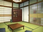  architecture book east_asian_architecture game_asset indoors no_humans non-web_source official_art pillow self-datamine shouji sliding_doors subarashiki_hibi table tatami washitsu 