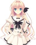 1girl back_bow back_double_bow black_bow black_bowtie blonde_hair blue_eyes bow bowtie braid bubble_skirt buttons closed_mouth double_bowtie est_gealach_arnotts frilled_skirt frilled_sleeves frills game_asset grey_bow grey_bowtie hair_bow hair_intakes hand_up juliet_sleeves long_hair long_sleeves multiple_hair_bows non-web_source official_art plaid_bow plaid_bowtie plaid_clothes pleated_skirt puffy_sleeves sailor_collar school_uniform self-datamine shirt simple_background skirt solo standing suzuhira_hiro tachi-e transparent_background tsuki_ni_yorisou_otome_no_sahou_2 twin_braids white_sailor_collar white_shirt 