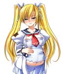  1girl blonde_hair blue_eyes blush breasts clenched_teeth game_asset garter_belt hair_ribbon half-closed_eyes kamei large_breasts large_variant_set lingerie long_hair nipple_slip nipples non-web_source nose_blush official_art panties pregnant ribbon school_emblem school_uniform see-through_clothes seira_kamui seito_kaichou_hikaru self-datamine simple_background solo tachi-e tears teeth transparent_background twintails underwear variant_set 