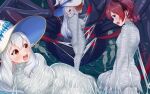  1852489 6+girls absurdres animal arms_behind_back breasts bug commentary_request elf fantasy gagged hat highres large_breasts long_hair medium_breasts multiple_girls mummification_(bound) original oversized_animal pointy_ears purple_eyes red_eyes red_hair seiza silk sitting spider spider_web teeth twintails upper_teeth_only white_hair wizard_hat 