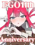  1girl absurdres baobhan_sith_(academy_outfit)_(fate) baobhan_sith_(fate) blush breasts chibi commentary_request fate/grand_order fate_(series) grey_eyes heart heart_hands highres looking_at_viewer maid maid_headdress morgan_le_fay_(academy_outfit)_(fate) morgan_le_fay_(fate) pointy_ears sidelocks yuch1020 