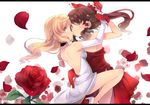  alternate_costume ass back bare_legs bare_shoulders blonde_hair bow breasts brown_hair choker dancing dress elbow_gloves flower gloves hair_bow hair_tubes hakurei_reimu high_heels kirisame_marisa letterboxed long_hair looking_at_viewer medium_breasts multiple_girls petals red_eyes red_gloves rose shin_(new) touhou white_gloves yuri 