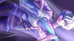  1boy absurdres alien_stage commentary freddie_(alien_stage) green_eyes grey_hair guitar highres holding holding_guitar holding_instrument instrument kanmuri_(555oo000) male_focus microphone open_mouth print_shirt shirt short_hair signature singing solo till_(alien_stage) very_short_hair white_shirt 