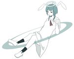  animal_ears bags_under_eyes braid bunny_ears full_body halo looking_away mimi_(pop'n_music) pop'n_music reclining sailor_collar shoes simple_background socks solo spot_color sumeshi_(pixiv) tired twin_braids 