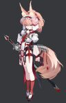  1girl absurdres animal_ear_fluff arm_at_side black_background breasts chinese_commentary commentary_request fluffy_hair fox_girl fox_tail from_side full_body gugugugezi1 hand_on_own_hip headdress highleg highleg_leotard highres leotard mole mole_under_mouth original pink_hair red_eyes red_socks scabbard see-through_cleavage see-through_clothes sheath sheathed shrug_(clothing) simple_background slit_pupils small_breasts socks solo sword tail tail_belt waist_cape weapon white_leotard white_shrug 