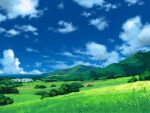  blue_sky cloud cloudy_sky day field game_asset grass mountain mountainous_horizon no_humans non-web_source official_art outdoors rural scenery self-datamine sky subarashiki_hibi variant_set 