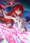  1other 3girls 4boys absurdres astral_express_(honkai:_star_rail) asymmetrical_gloves bracelet breasts caelus_(honkai:_star_rail) cape closed_mouth commentary_request dan_heng_(honkai:_star_rail) dress earrings elbow_gloves flag gloves hand_up highres himeko_(honkai:_star_rail) himeko_(nova)_(honkai:_star_rail) holding holding_flag honkai:_star_rail honkai_(series) jewelry long_hair looking_at_viewer march_7th_(honkai:_star_rail) march_7th_(preservation)_(honkai:_star_rail) mismatched_gloves multiple_boys multiple_girls official_alternate_costume pom-pom_(honkai:_star_rail) red_cape red_gloves red_hair smile stelle_(honkai:_star_rail) sunday_(honkai:_star_rail) tongyu trailblazer_(honkai:_star_rail) uneven_gloves upper_body very_long_hair welt_yang white_dress white_gloves yellow_eyes 