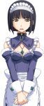  1girl 2000s_(style) apron black_hair blush bob_cut breasts brown_eyes cleavage collar detached_sleeves fiena_(mahou_senshi) game_asset jewelry large_variant_set mahou_senshi_(series) mahou_senshi_elixir_knights maid maid_headdress necklace non-web_source official_art open_mouth pendant saitou_natsuki self-datamine short_hair simple_background solo tachi-e transparent_background v_arms variant_set 