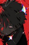  1boy bakugou_katsuki blood blood_on_face boku_no_hero_academia commentary_request highres kkno_k looking_at_viewer male_focus red_background short_hair simple_background solo spiked_hair superhero_costume torn_clothes upper_body 