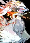  absurdres black_background blue_sclera colored_sclera commentary_request fire from_side highres no_humans pokemon pokemon_(creature) pokemon_focus reshiram simple_background solo sukepmonster 
