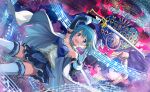  2girls armlet artist_request bare_shoulders belt belt_buckle black_sleeves blue_belt blue_eyes blue_gem blue_hair blue_shirt blue_skirt buckle cape clothing_cutout collared_cape cutlass detached_sleeves dot_nose dual_persona floating_cape fortissimo frilled_shirt frills game_asset gem gloves gold_buckle hair_ornament hairclip happy high_collar highres holding holding_sword holding_weapon jewelry light_blush light_particles long_sleeves magical_girl mahou_shoujo_madoka_magica mahou_shoujo_madoka_magica:_hangyaku_no_monogatari mahou_shoujo_madoka_magica_magia_exedra midriff_peek miki_sayaka miki_sayaka_(magical_girl) miniskirt multiple_girls musical_note musical_note_hair_ornament musical_staff official_art oktavia_von_seckendorff open_mouth pleated_skirt rainbow shirt short_hair skirt smile soul_gem_(madoka_magica) stomach_cutout stomach_jewel strapless strapless_shirt studded_belt studs sword thigh_belt thigh_strap thighhighs third-party_source two-tone_shirt v-shaped_eyebrows weapon white_cape white_gloves white_shirt white_thighhighs witch's_labyrinth witch_(madoka_magica) 