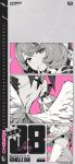  1girl absurdres back back_focus backless_outfit bare_shoulders calendar_(medium) character_name close-up closed_mouth commentary_request detached_sleeves diamond-shaped_pupils diamond_(shape) english_text feathered_wings finger_to_mouth greyscale hair_intakes highres long_sleeves looking_at_viewer medium_hair monochrome official_art pointy_ears portrait remielle_dan smile symbol-shaped_pupils thigh_focus thighhighs wings zenless_zone_zero 