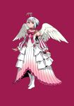 1girl antenna_hair bad_id bad_pixiv_id bare_shoulders bird_girl bird_wings blonde_hair boots breasts choker closed_mouth collarbone detached_sleeves dress feathered_wings fitoria_(tate_no_yuusha_no_nariagari) frilled_sleeves frills full_body gradient_clothes gradient_dress highres knee_boots light_frown long_dress long_sleeves looking_at_viewer low_neckline medium_hair minami_seira multicolored_hair official_art pink_background pink_choker pink_dress pink_eyes pink_lips pink_sleeves pinstripe_dress pinstripe_pattern promotional_art simple_background sleeveless sleeveless_dress small_breasts solo standing tate_no_yuusha_no_nariagari two-tone_dress two-tone_hair two-tone_sleeves white_boots white_dress white_hair white_sleeves white_wings wings 