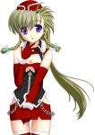  1girl 2000s_(style) blue_eyes braid breasts chain cleavage clothing_cutout cocono_aqua elbow_gloves game_asset gloves green_hair hat large_variant_set long_hair magical_girl mahou_senshi_(series) mahou_senshi_sweet_knights medium_breasts miniskirt non-web_source official_art open_mouth red_gloves red_thighhighs ribbon saitou_natsuki self-datamine simple_background skirt smile solo tachi-e thigh_gap thighhighs transparent_background twin_braids variant_set zettai_ryouiki zipper 