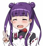  blush closed_eyes komadori_renge long_hair open_mouth purple_hair sekai_seifuku:_bouryaku_no_zvezda simple_background smile solo v white_background zaxwu 