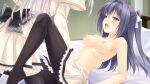  1boy 1girl arm_rest back_bow back_double_bow bed_sheet black_bow black_pantyhose black_thighhighs blue_hair bow breasts crossdressing crossdressing_(mtf) frilled_skirt frilled_sleeves frills from_side game_asset grey_bow grey_hair hair_bow hair_intakes half-closed_eyes hand_on_another's_crotch hetero implied_fingering indoors juliet_sleeves kneeling leaning_back leg_up long_hair long_sleeves medium_breasts miniskirt navel nipples non-web_source nude official_art on_bed open_mouth pantyhose pillow plaid_bow plaid_clothes pleated_skirt puffy_sleeves purple_eyes sakurakouji_atre sakurakouji_saika saliva school_uniform self-datamine shirt sitting skirt suzuhira_hiro thighhighs trap tsuki_ni_yorisou_otome_no_sahou_2 two_side_up white_bow white_shirt 