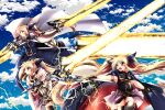  absurdres asymmetrical_dual_wielding axe bardiche_(bullova_form)_(nanoha) bardiche_(nanoha) bardiche_(riot_blade_ii)_(nanoha) bardiche_(zanber_form)_(nanoha) black_gloves black_thighhighs blonde_hair blue_sky cape chest_belt cloud commentary_request crossed_belts double_blade dual_wielding energy_sword fate_testarossa fate_testarossa_(blaze_form) fate_testarossa_(impulse_form) fate_testarossa_(movie_1st_form) fighting_stance floating_cape gauntlets gloves highres holding holding_axe holding_sword holding_weapon layered_legwear leotard leotard_peek lightning looking_to_the_side lyrical_nanoha magical_girl mahou_senki_lyrical_nanoha_force mahou_shoujo_lyrical_nanoha mahou_shoujo_lyrical_nanoha_a's mahou_shoujo_lyrical_nanoha_strikers mahou_shoujo_lyrical_nanoha_the_movie_1st mahou_shoujo_lyrical_nanoha_the_movie_2nd_a's multiple_persona sky sword thighhighs time_paradox twintails two-handed two-sided_cape two-sided_fabric w00l_09 weapon 