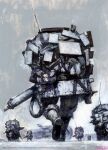  6+boys acid_bufferzone artist_name backpack bag baggy_pants boots cable commentary_request facing_away grey_sky gun holding holding_gun holding_weapon load-bearing_equipment machine_gun masahiro_ito military military_vehicle motor_vehicle motorcycle multiple_boys pants radio_antenna running rust science_fiction sky weapon 