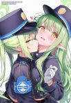  2girls ai-generated blue_archive blush commentary english_commentary gloves green_hair green_halo hair_between_eyes halo hat heart highres hikari_(blue_archive) hug incest licking licking_another's_neck long_hair long_sleeves looking_at_another looking_at_viewer mixed-language_commentary multiple_girls nozomi_(blue_archive) open_mouth pantyhose patreon_username pointy_ears raizuart siblings sisters tongue tongue_out twincest twins twintails twitter_username upper_body white_background white_gloves white_pantyhose yellow_eyes yuri 