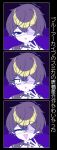  1boy 58ity :d black_nails blue_archive blush closed_eyes commentary_request downwards_triangle_mouth esse_series eyepatch fang gloom_(expression) hyoutenka_30-do_no_zetsubou multiple_views portrait purple_hair sailor_collar sanpaku smile solo translation_request triangle_mouth xx_(esse_series) 